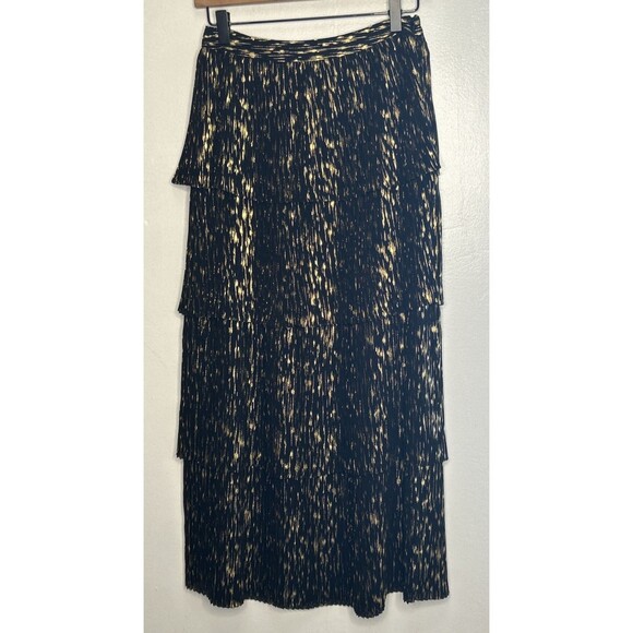 Chelsea28 Dresses & Skirts - Olivia Palermo + Chelsea28 Tiered Maxi Skirt XS Black Gold Metallic Black Tie